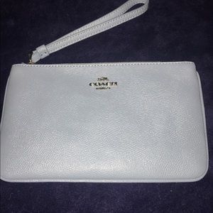 Large Baby blue Leather Coach Wristlet